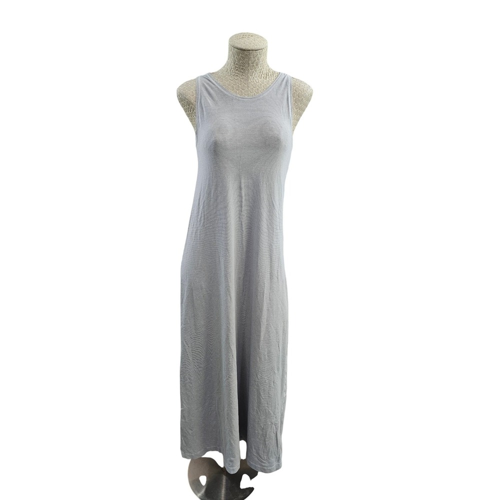 Lululemon Gray Striped Ribbed Maxi Dress Crisscross Back Sleeveless Womens EUC